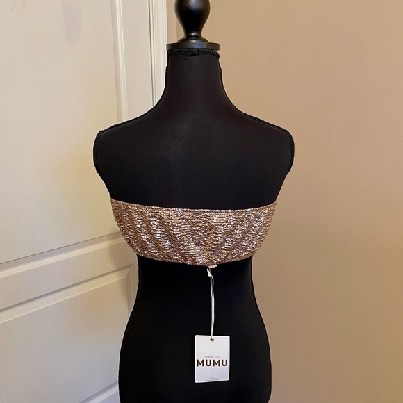 Show Me Your Mumu Micro Tube Top Champagne Silver Confetti Size S Sparkly Retro - Picture 5 of 8